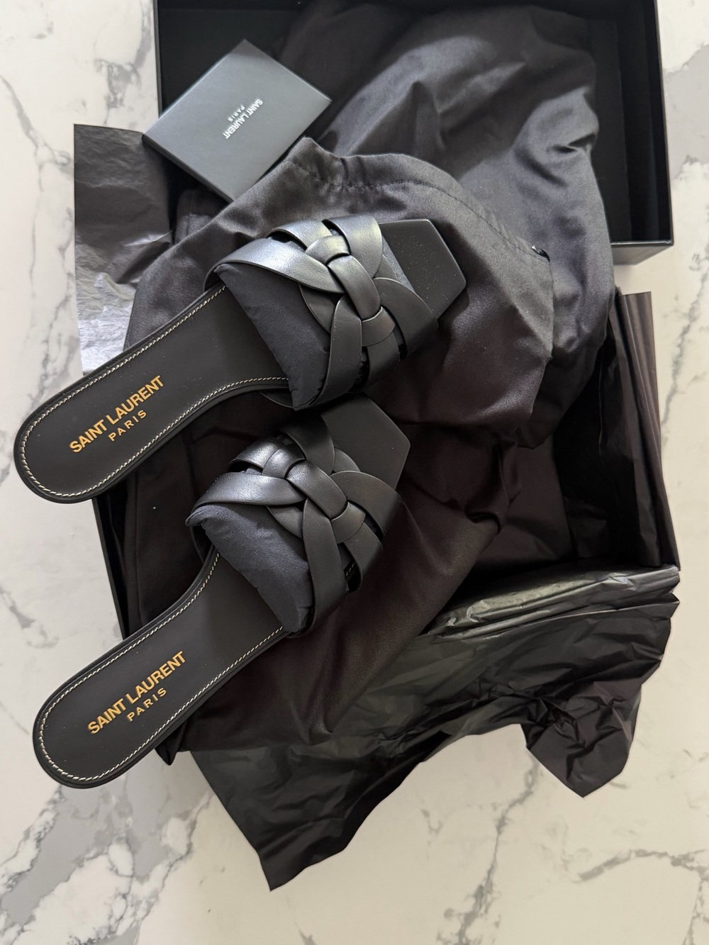 Saint Laurent Black Leather Sandals Nu Pieds  NWT with box
